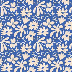 Abstract seamless pattern with cute hand drawn meadow flowers. Stylish natural background. Hand drawn design elements.