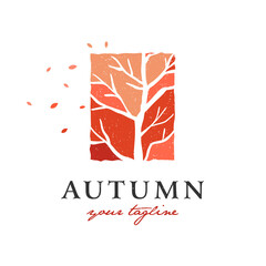 Autumn on a dry tree logo Premium Vector