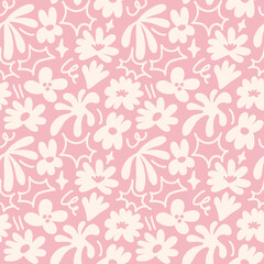 Abstract seamless pattern with cute hand drawn meadow flowers. Stylish natural background. Hand drawn design elements.