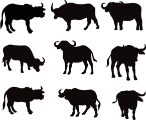 Collection of Buffalo Scissor Skill flat isolated vector Silhouettes