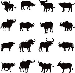 Collection of Buffalo Scissor Skill for Kids flat isolated vector Silhouettes