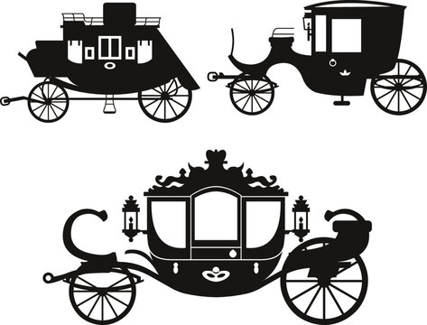 Collection Of Carriage Vintage Transport And Old Wheels Antique Transportation Flat Isolated Vector Silhouettes