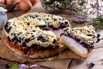 Fresh Baked Homemade Blueberry Cake on wooden table
