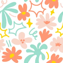 Schilderijen op glas Abstract seamless pattern with cute hand drawn meadow flowers. Stylish natural background. Hand drawn design elements. © Oleksandra