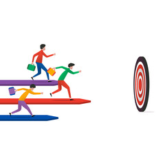 THREE PERSON ARE COMPETING TO REACH THE TARGET, ILLUSTRATE THE MARKET COMPETITION