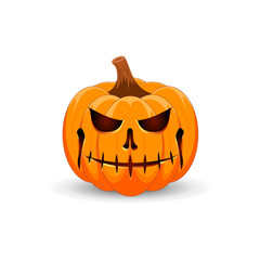 Halloween Pumpkin isolated on white background. The main symbol of the Happy Halloween holiday. Orange spooky pumpkin with scary smile holiday Halloween.