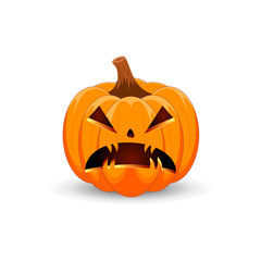 Halloween Pumpkin isolated on white background. The main symbol of the Happy Halloween holiday. Orange spooky pumpkin with scary smile holiday Halloween.