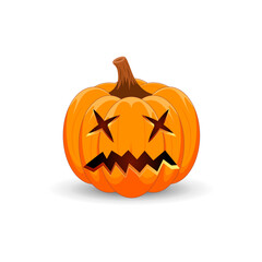 Halloween Pumpkin isolated on white background. The main symbol of the Happy Halloween holiday. Orange spooky pumpkin with scary smile holiday Halloween.