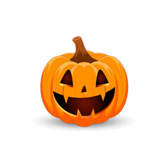Halloween Pumpkin isolated on white background. The main symbol of the Happy Halloween holiday. Orange spooky pumpkin with scary smile holiday Halloween.