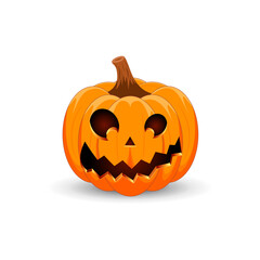 Halloween Pumpkin isolated on white background. The main symbol of the Happy Halloween holiday. Orange spooky pumpkin with scary smile holiday Halloween.