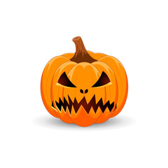 Halloween Pumpkin isolated on white background. The main symbol of the Happy Halloween holiday. Orange spooky pumpkin with scary smile holiday Halloween.