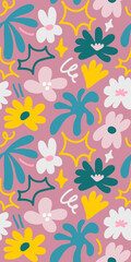 Abstract seamless pattern with cute hand drawn meadow flowers. Stylish natural background. Hand drawn design elements.