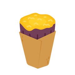 Roasted sweet potato in paper pack. Roasted sweet potato on white background. Japanese Sweet potato.