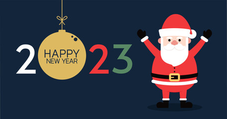 Happy new year 2023 with Paper white numbers. Happy new year 2023 poster. Santa claus cartoon vector.
