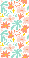 Abstract seamless pattern with cute hand drawn meadow flowers. Stylish natural background. Hand drawn design elements.