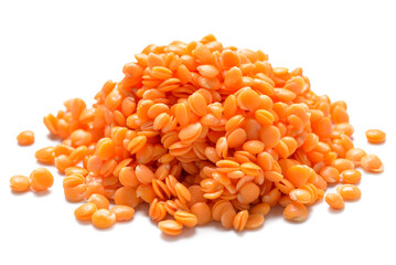 soaked red lentils texture isolated on white background