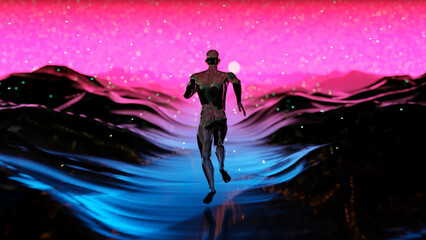 Running Human, Abstract Backghround 3d Rendering