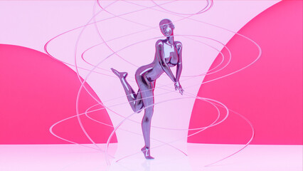 3D Female Pose on Pink Circle Background