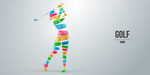 Obraz premium Abstract silhouette of a golf player on white background. Golfer woman hits the ball. Vector illustration