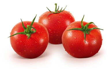 Três tomates suados em fundo branco