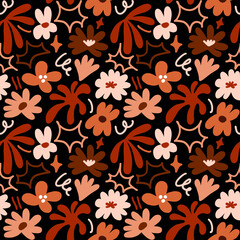 Obraz premium Abstract seamless pattern with cute hand drawn meadow flowers. Stylish natural background. Hand drawn design elements.