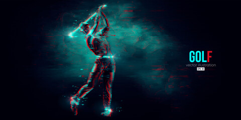 Abstract silhouette of a golf player on blue background. Golfer man hits the ball. Vector illustration