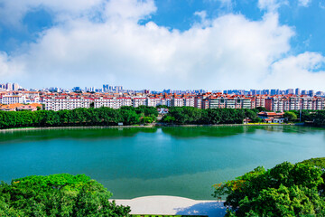 Obraz premium view of the river and the city of the city