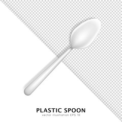 Realistic plastic spoon template. White tablespoon, teaspoon isolated on white and transparent background. 3d vector cutlery, tableware, flatware, utensil mock up with clipping path