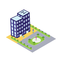 Vector isometric small modern school building vector illustration