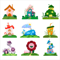 Set of vector images of fairy-tale houses