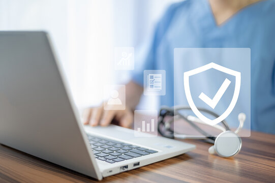 Doctor computer healthcare medical in hospital and health insurance concept