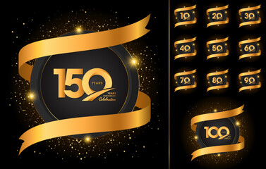 Anniversary Celebration logo set, with golden color. vector templates