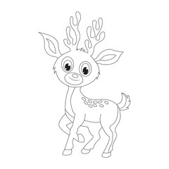 Fototapeta na wymiar Deer Coloring Book for Children and Unique Animal Collection Of Cartoon Vector Illustration