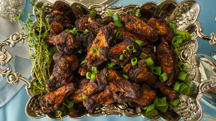 Chicken wings in silver platter
