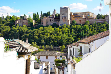 Panoramic view of the Alhambra from the historic town of Albaicín, Granada,Spain