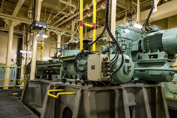Machinery and equipment of ship engine room.