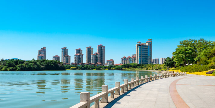 city river and skyscrapers