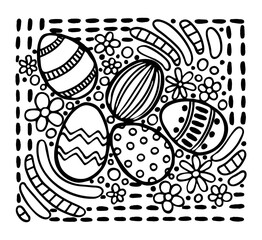 Coloring book Easter eggs. Spring holiday. Hand drawn vector line art. Coloring page for children and adults.