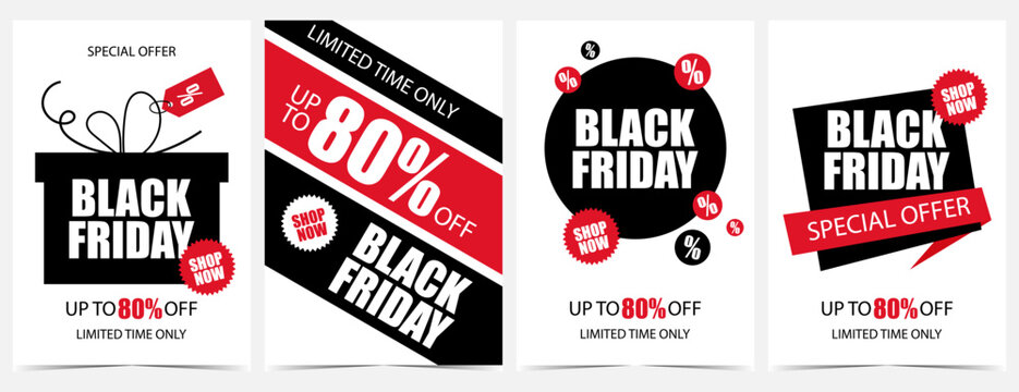 Black Friday sale and discount promotional banner, poster, leaflet or flyer. Vector illustration of shopping advertisement coupon and ticket suitable for social media marketing, online special offer.