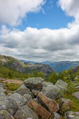 Rock Formations and Lysefjord landscape at Prekestolen (Preikestolen) in Rogaland in Norway (Norwegen, Norge or Noreg)