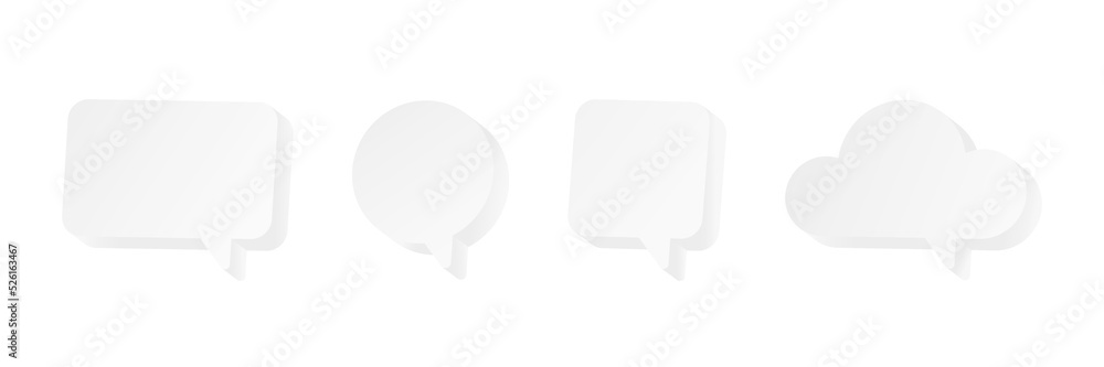 Poster white 3d speech bubble set. chat message icon. text box. social media banner. comment square balloon
