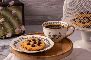 Chocolate chip cookies and a cup of coffee, keto recipe