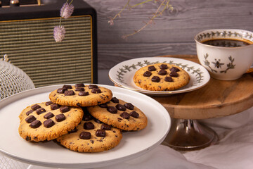 Chocolate chip cookies and a cup of coffee, keto recipe