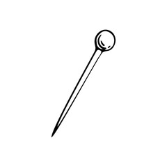 Sewing pin line art. Fabric fastening. Tool of a tailor, dressmaker. Hand embroidery. Hand drawn vector illustration.