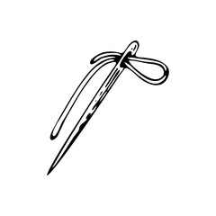 Sewing needle thread line art. Tailor tool. Hand embroidery. Hand drawn vector illustration.
