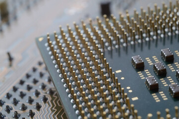microprocessor from the computer lies on the motherboard. close-up