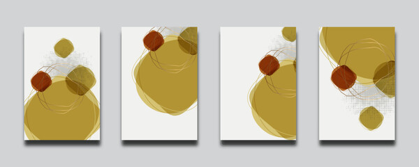 Set of abstract minimalist hand painted illustrations for wall decoration, postcard or brochure cover design. 