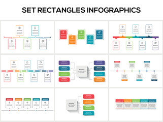 Set rectangles infographics with 4, 5, 6, 7, 8 steps, options, parts or processes. Business data visualization.
