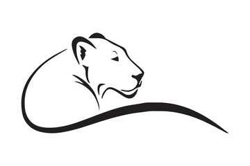 
simple illustration of a lioness. big cat. vector. a lion. wild animal. 
black and white lioness