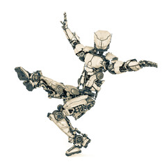 mega robot is doing a happy dance in white background